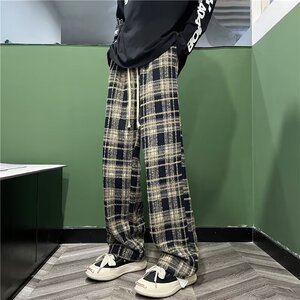 2025秋冬复古黑色休闲直筒裤显瘦窄版阔腿裤毛呢格子裤 K475 P40图片