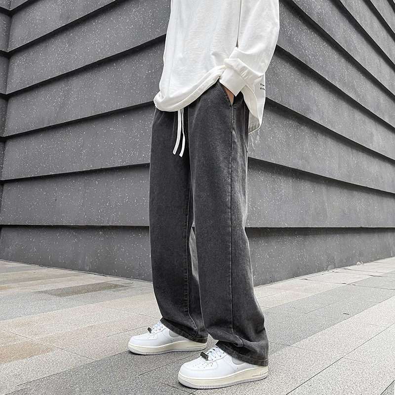 港风2025春夏新款牛仔裤男宽松简约直筒裤松紧牛仔裤K633P40，男装牛仔裤，星座1108-1