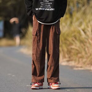 2023纯色复古灯芯绒裤子港风工装裤男士百搭休闲阔腿裤 K913 P45图片