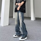 2025新款美式复古拼接牛仔裤男宽松阔腿垂感直筒裤长裤K1664P60，男装牛仔裤，星座1108-1