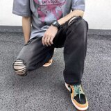 2025夏季新款男士破洞牛仔裤休闲宽松直筒牛仔长裤K2223P40，男装牛仔裤，星座1108-1