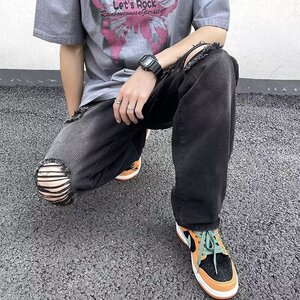 2025夏季新款男士破洞牛仔裤休闲宽松直筒牛仔长裤 K2223 P40图片