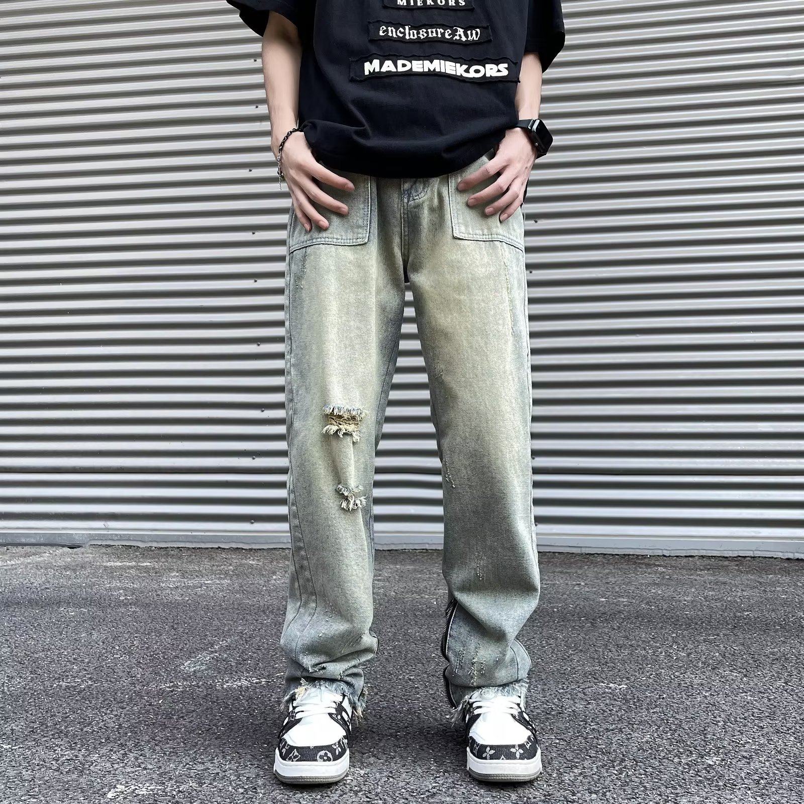2025夏季新款慵懒男水洗破洞牛仔裤K1954P55,男装牛仔裤,星座1108-1