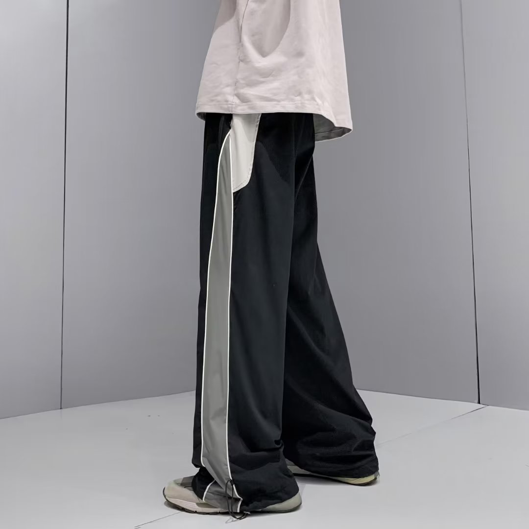 2025春夏美式拼接条纹运动裤男女直筒阔腿宽松休闲裤K21P45,女装休闲裤,星座1108-1