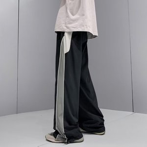 2025春夏美式拼接条纹运动裤男女直筒阔腿宽松休闲裤 K21 P45图片
