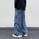 2025新款多口袋工装牛仔裤男美式复古直筒宽松阔腿裤K416P50，男装牛仔裤，星座1108-1