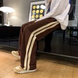 2025春新款韩版简约垂感小众休闲裤条纹宽松直筒拖地裤K722P33，男装休闲裤，星座1108-1