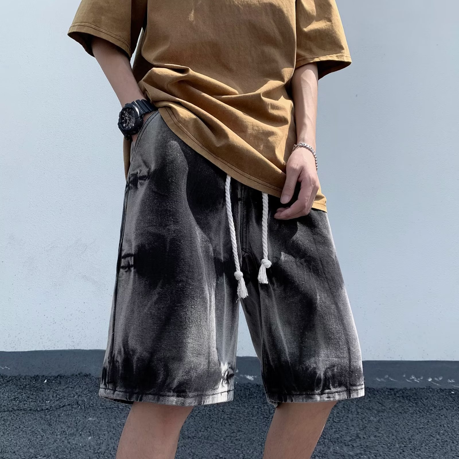 2025夏季新款潮流扎染男士牛仔短裤DK6675P45,男装牛仔裤,星座1108-1