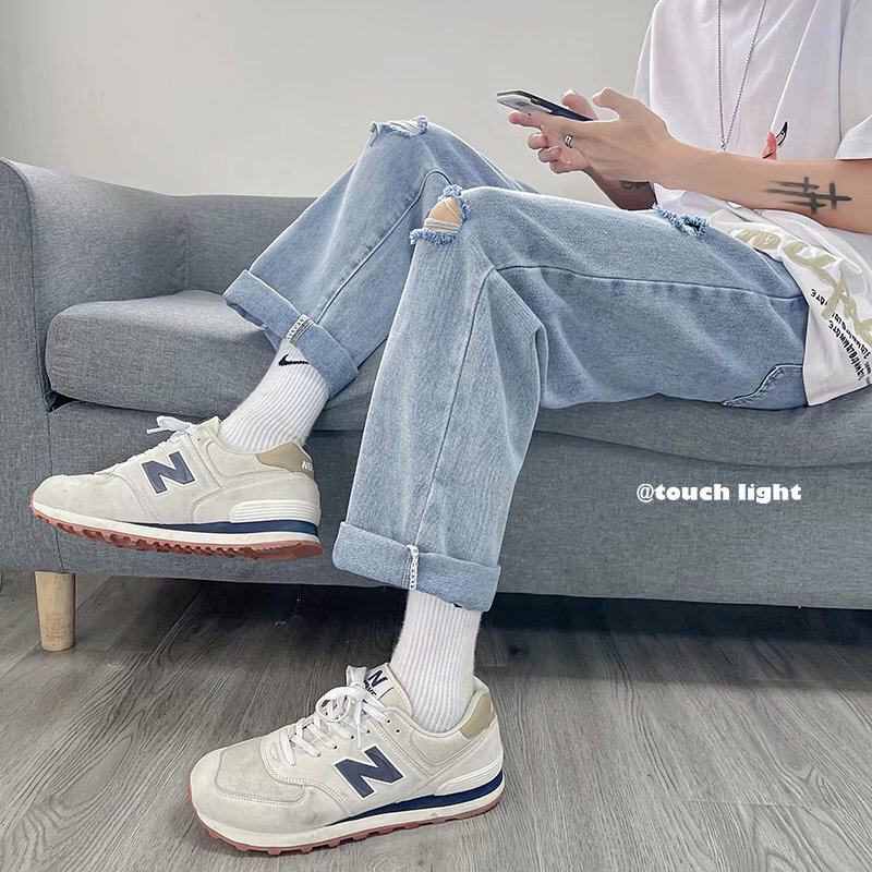 2025春夏新款港风破洞简约直筒牛仔裤男K140-P40，男装牛仔裤，星座1108-1