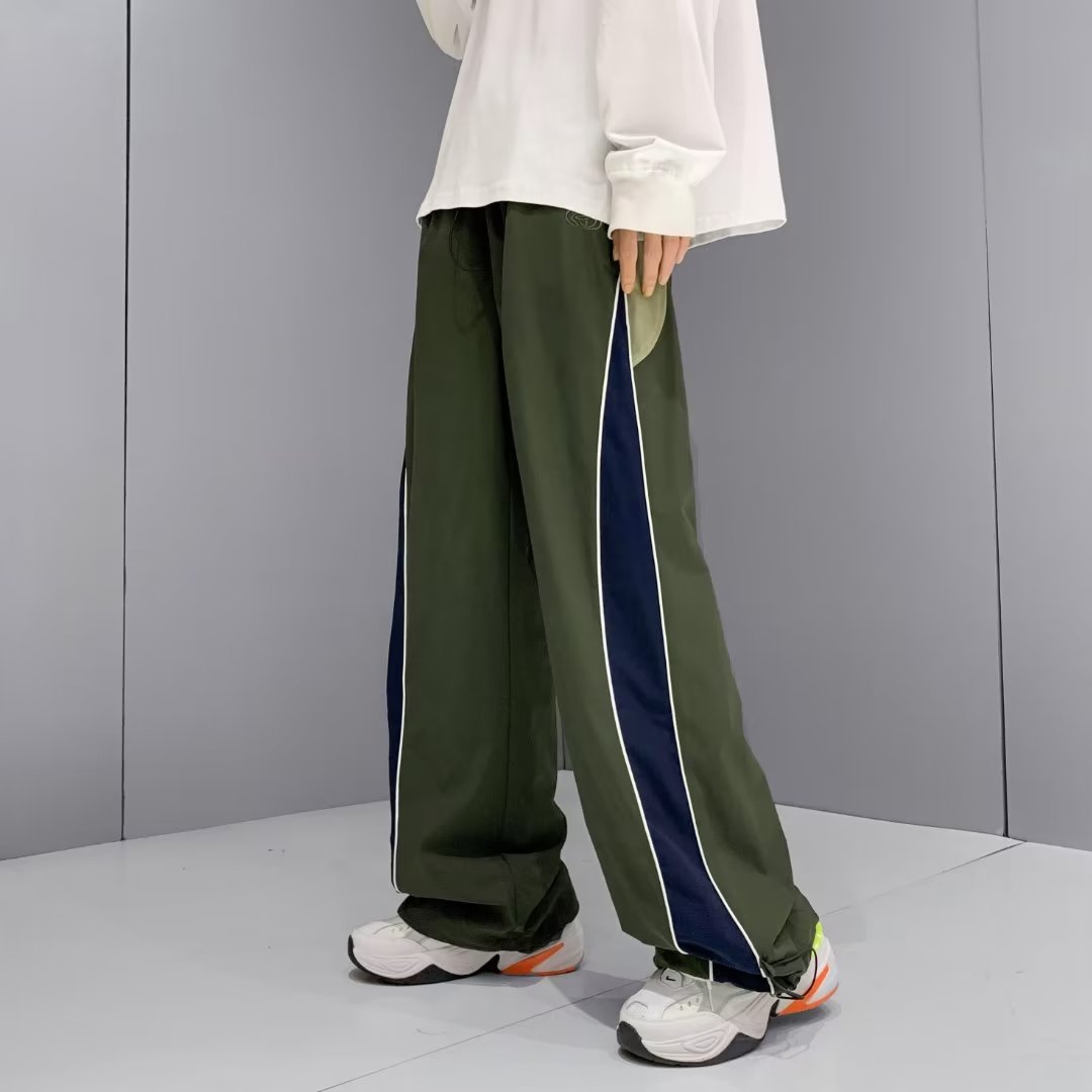 2025春夏美式拼接条纹运动裤男女直筒阔腿宽松休闲裤K21P45,女装休闲裤,星座1108-1