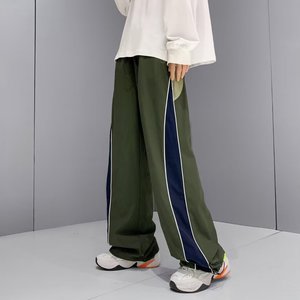 2025春夏美式拼接条纹运动裤男女直筒阔腿宽松休闲裤 K21 P45图片