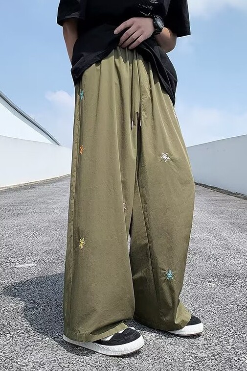 2025夏季新款刺绣小花阔腿裤休闲裤K269P40,男装休闲裤,星座1108-1