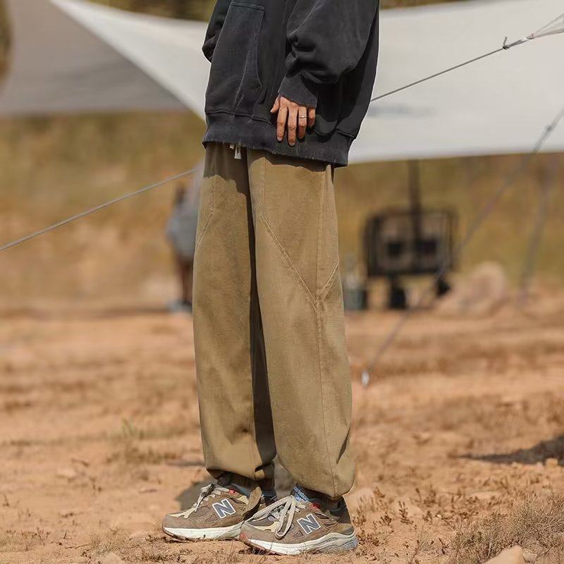 2023纯色日系复古工装裤男直筒宽松ins抽绳大码阔腿九分裤潮K911，男装休闲裤，星座1108-1