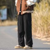 2023纯色复古灯芯绒裤子港风工装裤男士百搭休闲阔腿裤K913P45，男装工装外套，星座1108-1