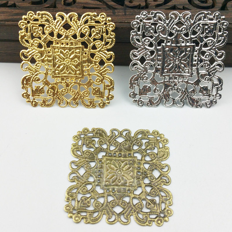 DIY饰品配件 饰品材料 40mm四方花片正方形复古喜糖礼盒 装饰铁片