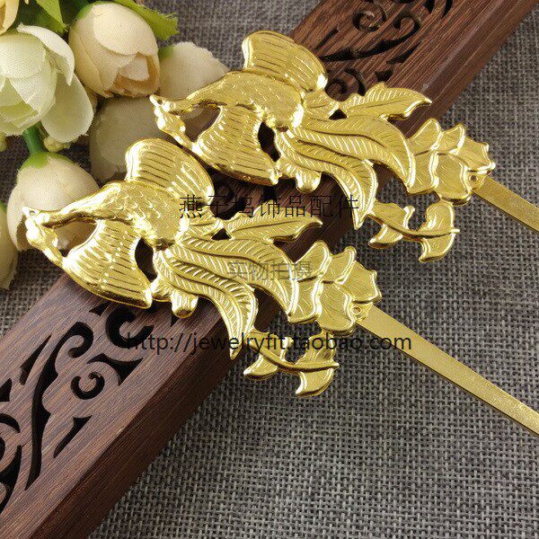 diy饰品配件头饰材料簪子黄铜发簪复古发钗纯铜凤凰涅槃发簪
