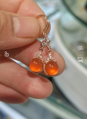 天然冰种南红银镶耳钩耳环耳饰