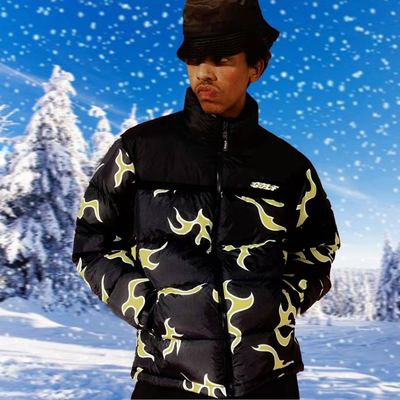 正确版本 GOLF WANG黑色火焰羽绒棉服男女冬棉衣ins情侣外套加厚