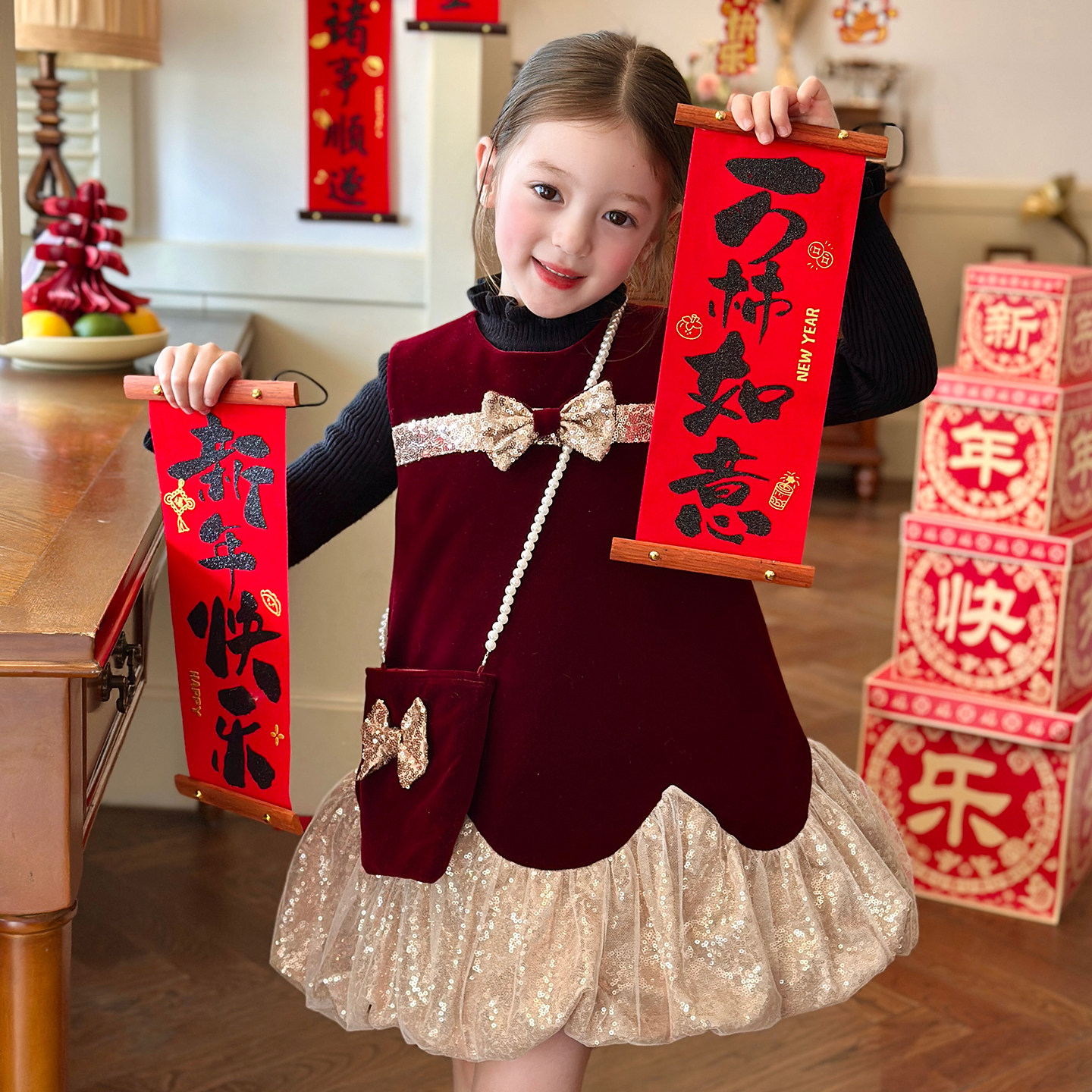 栀了成长记女童装新年花苞背心裙2025冬季儿童亮片网纱夹棉连衣裙,童装/婴儿装/亲子装,连衣裙,淘宝优惠券,粉丝福利购,淘宝优惠卷