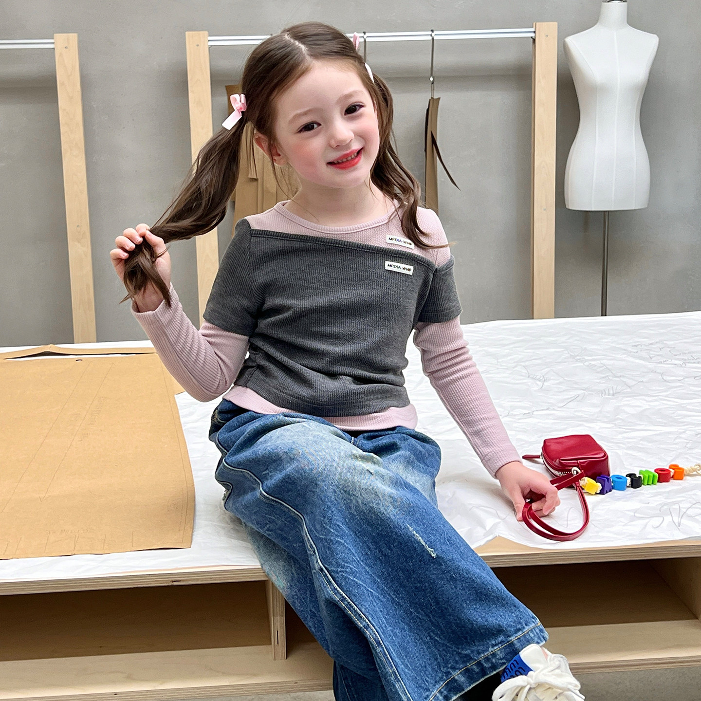 栀了成长记童装女童假两件斜肩上衣春季新款儿童宝宝百搭时髦T恤,童装/婴儿装/亲子装,T恤,淘宝优惠券,粉丝福利购,淘宝优惠卷