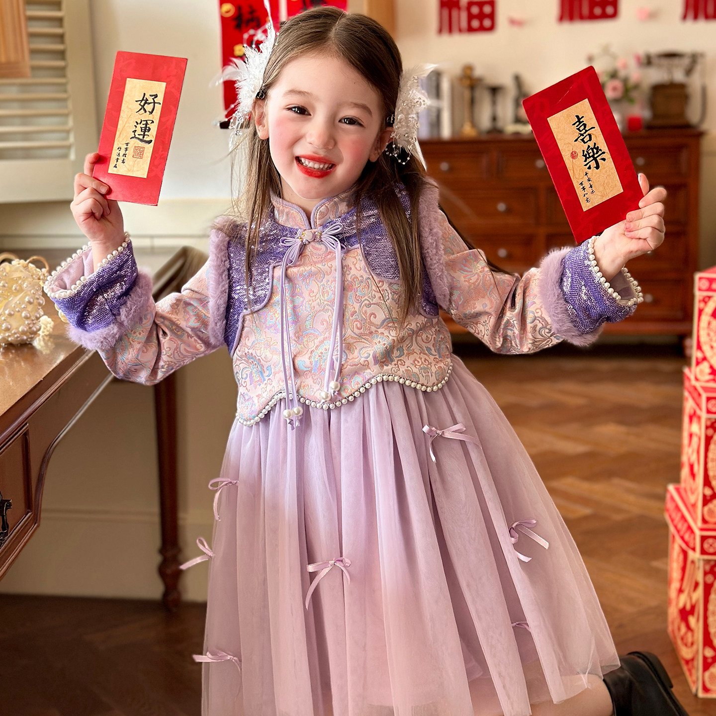 栀了成长记童装女童新年国风连衣裙2025冬季儿童新中式加绒公主裙,童装/婴儿装/亲子装,连衣裙,淘宝优惠券,粉丝福利购,淘宝优惠卷