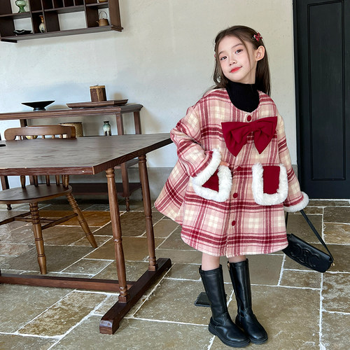 栀了成长记女童加绒毛呢外套