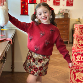 儿童百搭圆领针织上衣 毛衣2026春装 栀了成长记女童装 红色爱心时尚