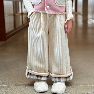 栀了成长记女童冬季加绒宽松裤子