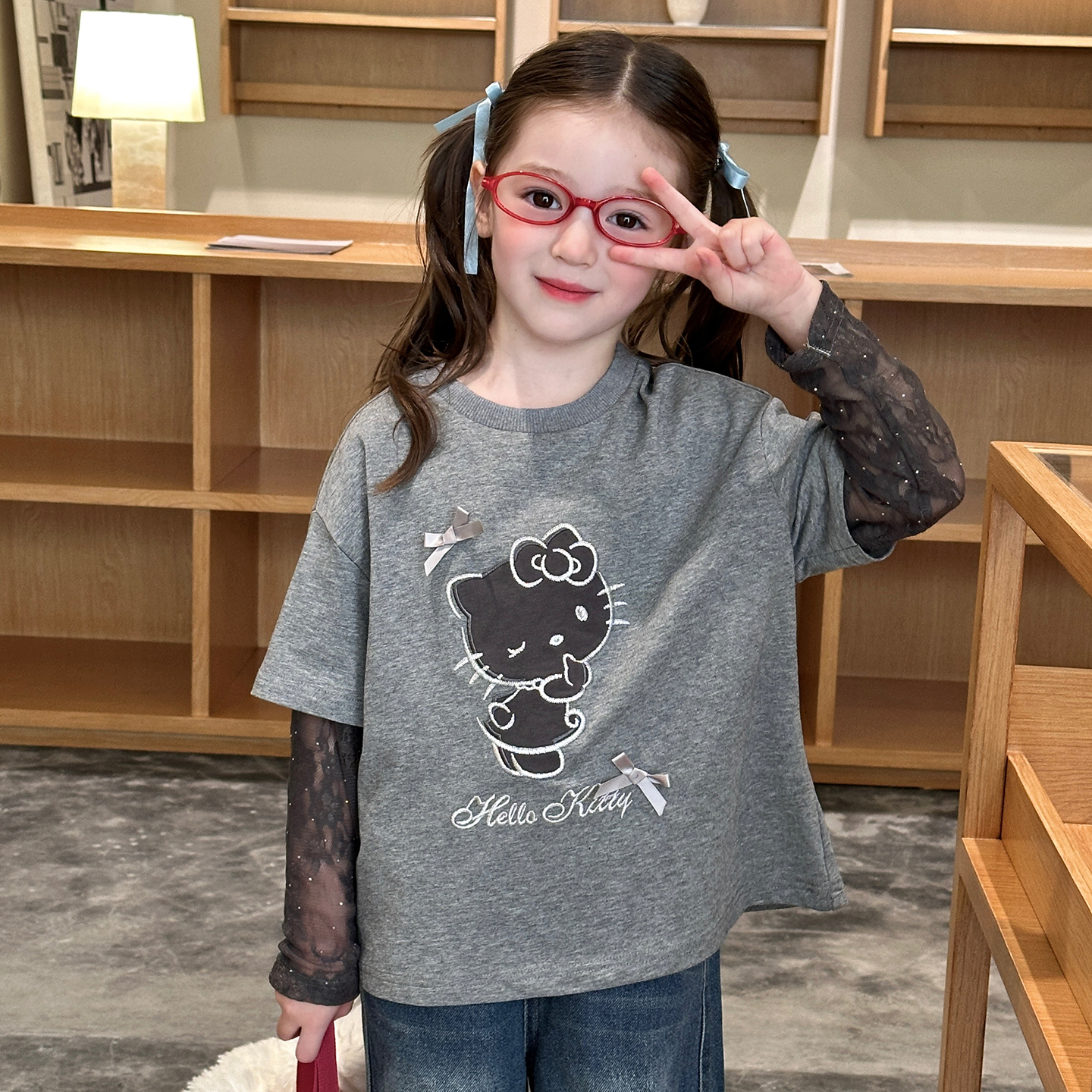 栀了成长记女童秋季假两件上衣