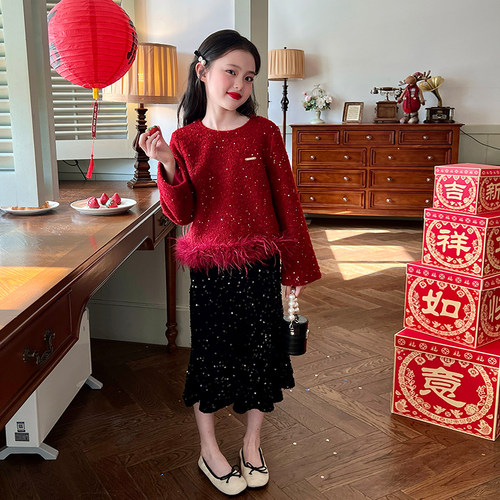 栀了成长记女童新年拜年服