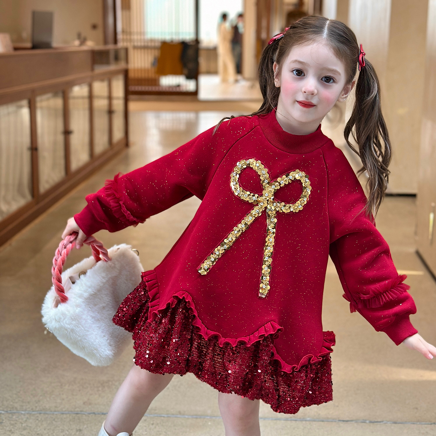 栀了成长记女童冬季加绒连衣裙