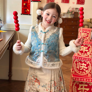 栀了成长记童装女童新中式唐装上衣2025冬季儿童国风新年夹棉马甲