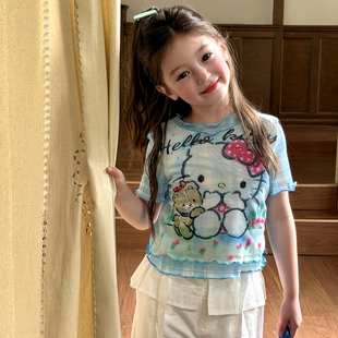 栀了成长记童装女童可爱卡通短袖上衣2026夏季新款儿童假两件T恤
