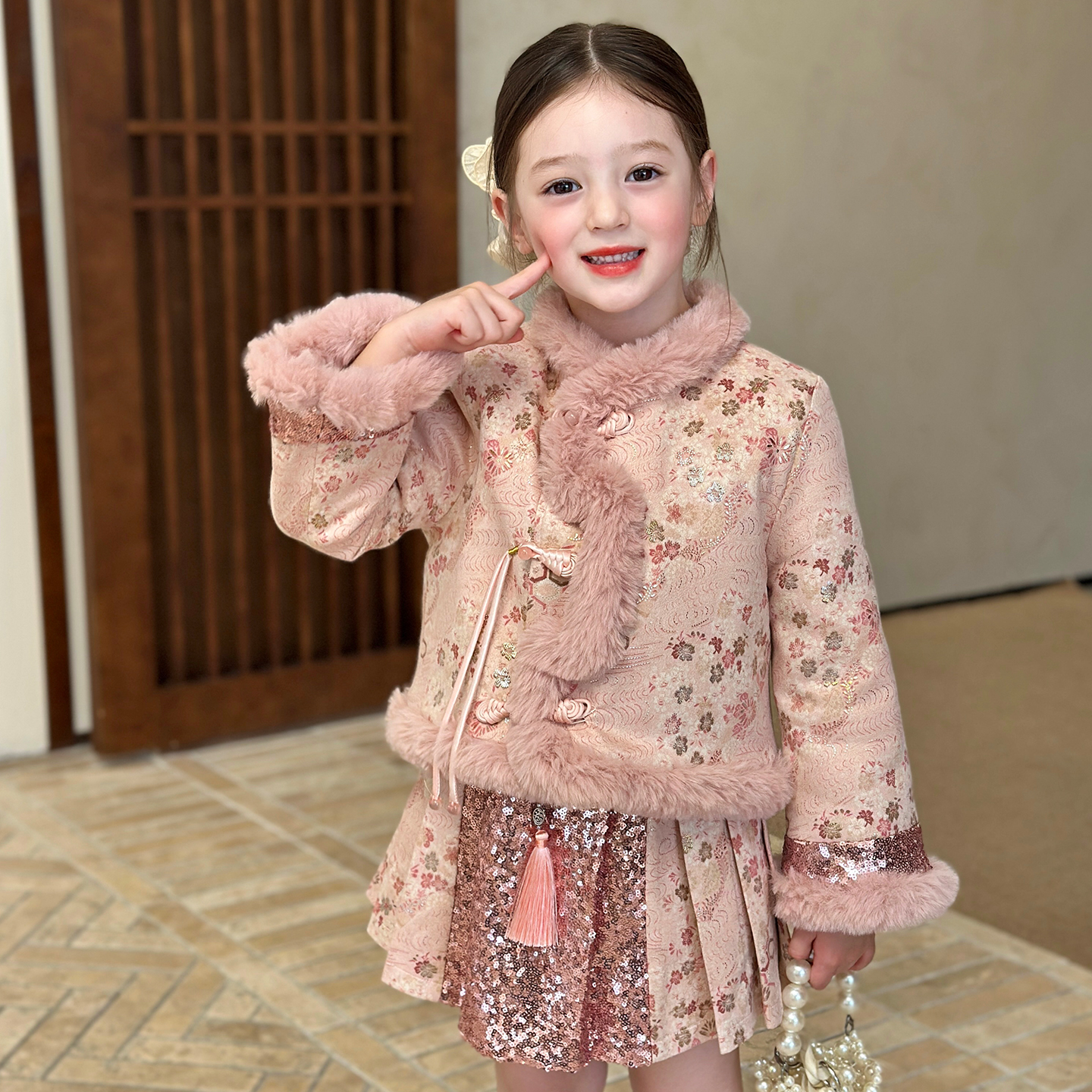 栀了成长记女童秋季国风夹棉套装