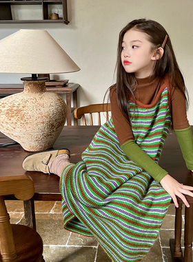 栀了成长记童装女童时髦条纹吊带裙春季2026儿童裙子针织连衣裙