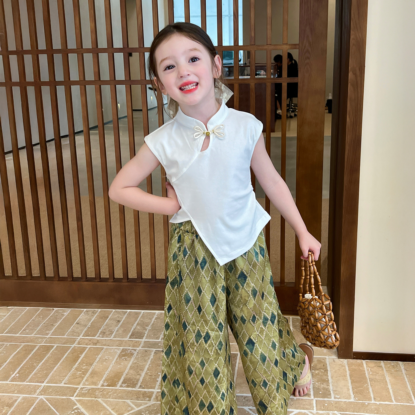 栀了成长记女童新中式白色上衣