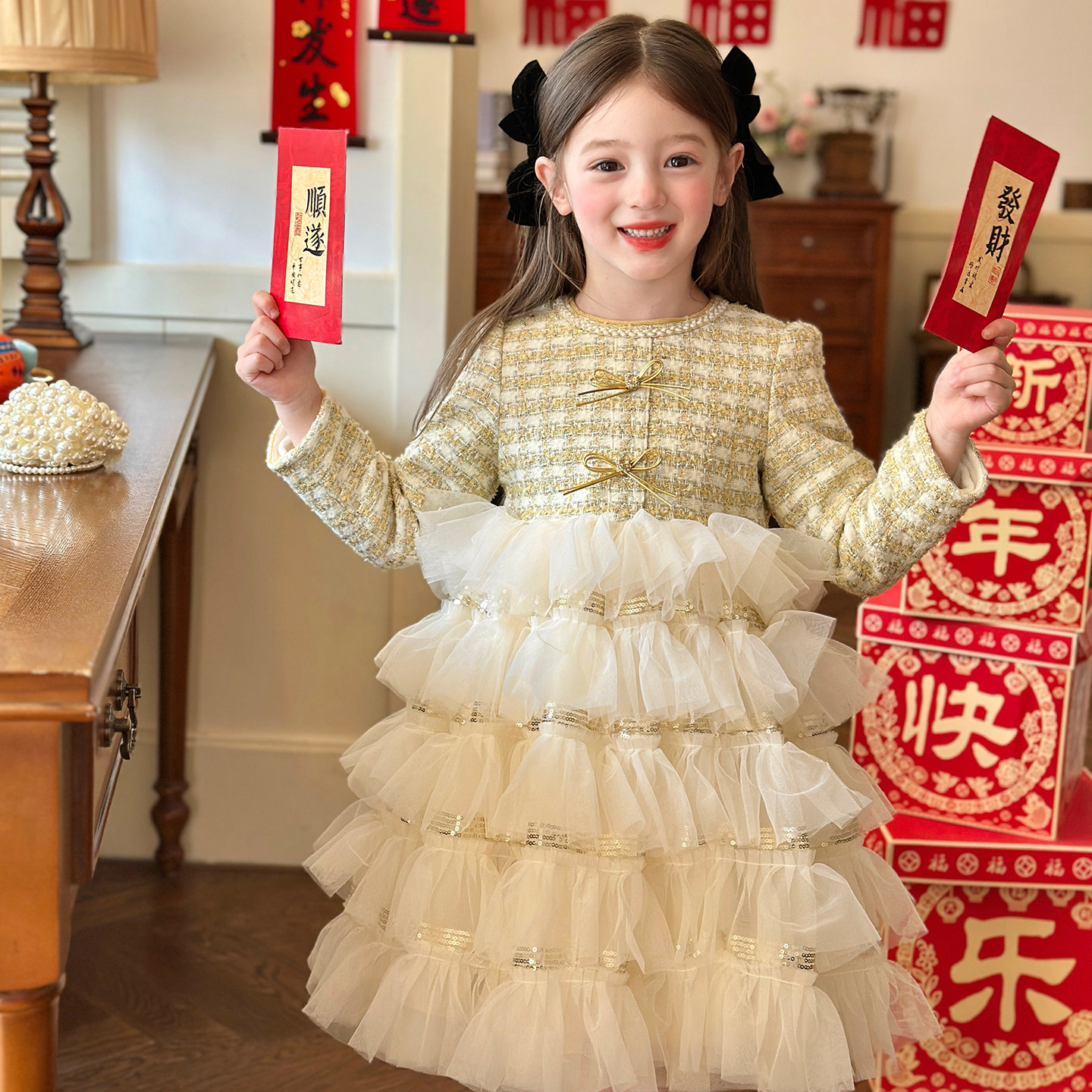 栀了成长记童装女童小香风网纱蛋糕裙2025冬季儿童甜美加绒连衣裙,童装/婴儿装/亲子装,连衣裙,淘宝优惠券,粉丝福利购,淘宝优惠卷