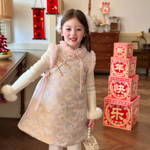 栀了成长记童装女童新中式夹棉旗袍裙2025冬季儿童国风甜美背心裙