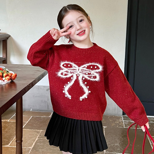 栀了成长记女童蝴蝶结毛衣