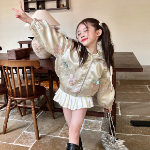 梔了成長(zhǎng)記童裝 兒童寶寶國風(fēng)棒球服 新款 女童寬松連帽夾棉外套春季