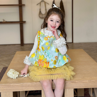 栀了成长记童装女童新中式提花圆领马甲2026春季儿童国风无袖上衣