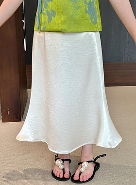 栀了成长记童装女童新中式鱼尾裙儿童百搭时髦裙子白色洋气半身裙