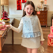 2025冬季 栀了成长记女童装 小香风马甲套装 儿童毛绒保暖甜美两件套