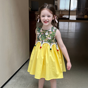 女童涂鸦小鸭子背心裙夏季 栀了成长记童装 儿童宝宝撞色拼接连衣裙