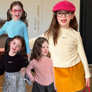 新款 秋季 儿童宝宝休闲百搭上衣 女童甜美烫钻打底衫 栀了成长记童装