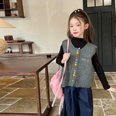 栀了成长记童装 女童复古针织马甲春秋儿童百搭无袖 背心外穿上衣