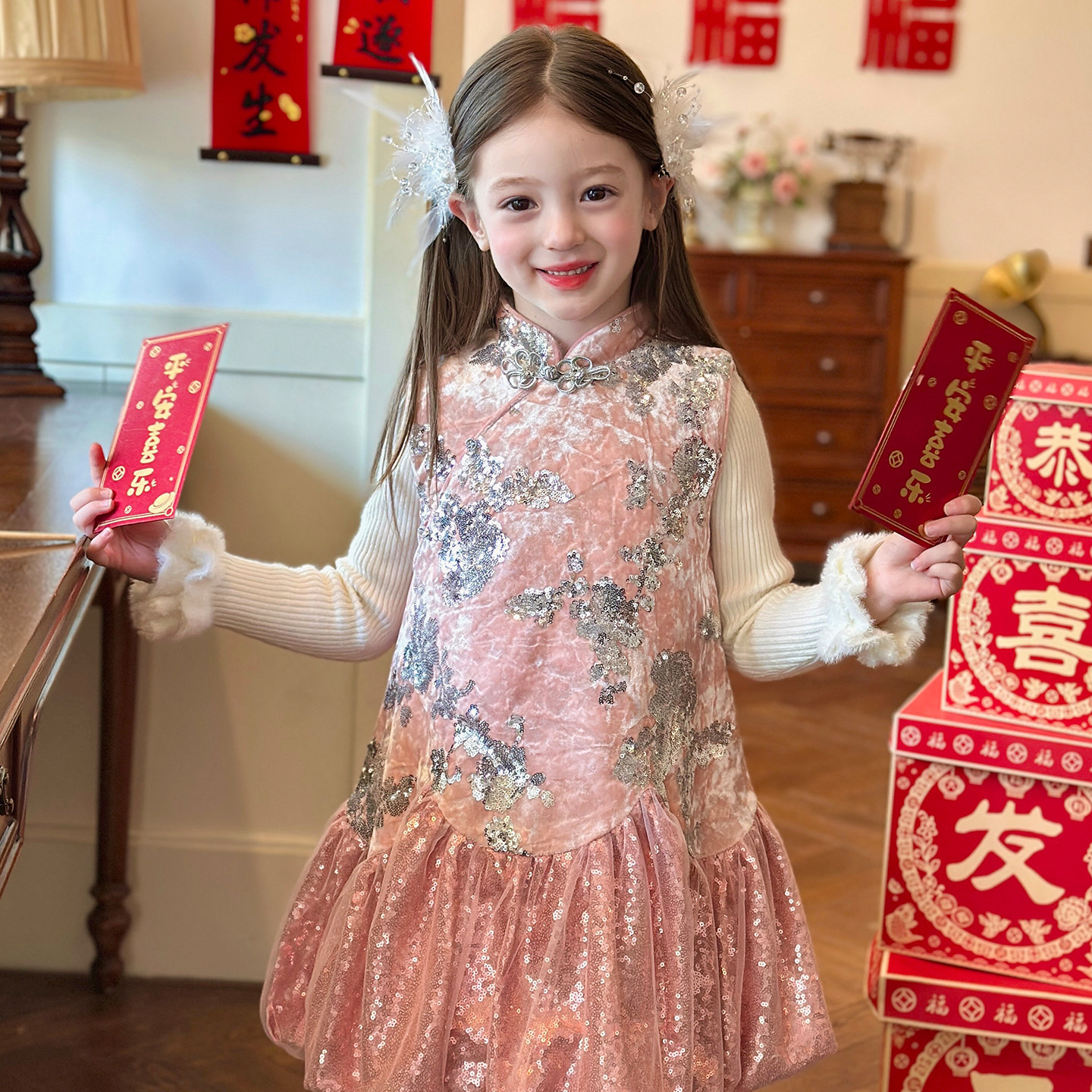 栀了成长记童装女童新中式丝绒背心裙2025冬季国风甜美夹棉连衣裙,童装/婴儿装/亲子装,连衣裙,淘宝优惠券,粉丝福利购,淘宝优惠卷