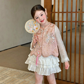 儿童国风亮片无袖 圆领马甲2026春季 上衣 女童新中式 栀了成长记童装