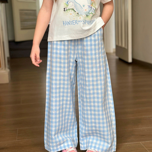 栀了成长记童装女童甜美休闲格子直筒裤2026春季儿童百搭宽松裤子