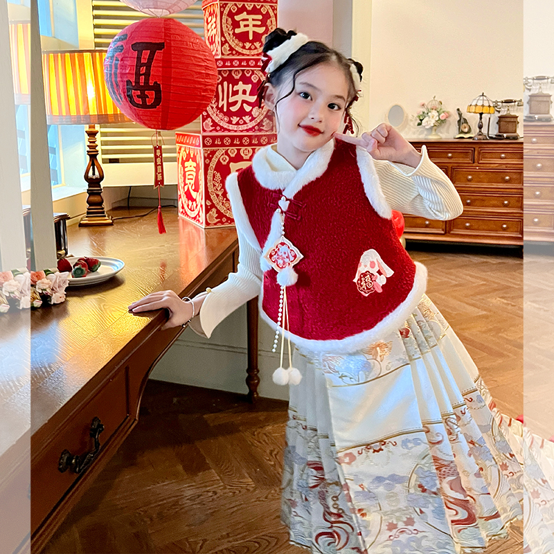 栀了成长记女童中国风马甲背心